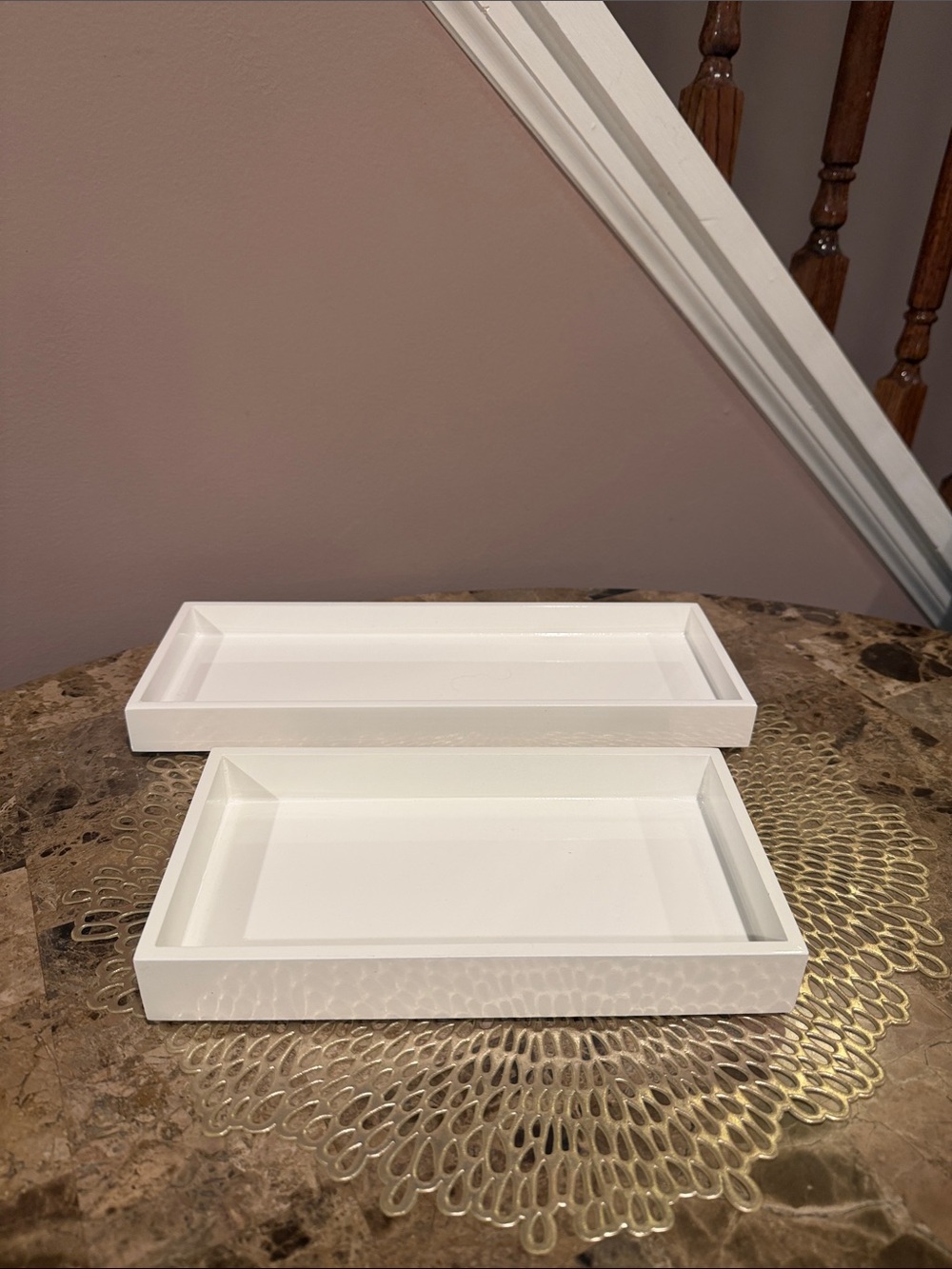 Lacquered White Vanity Trays, Set of 2